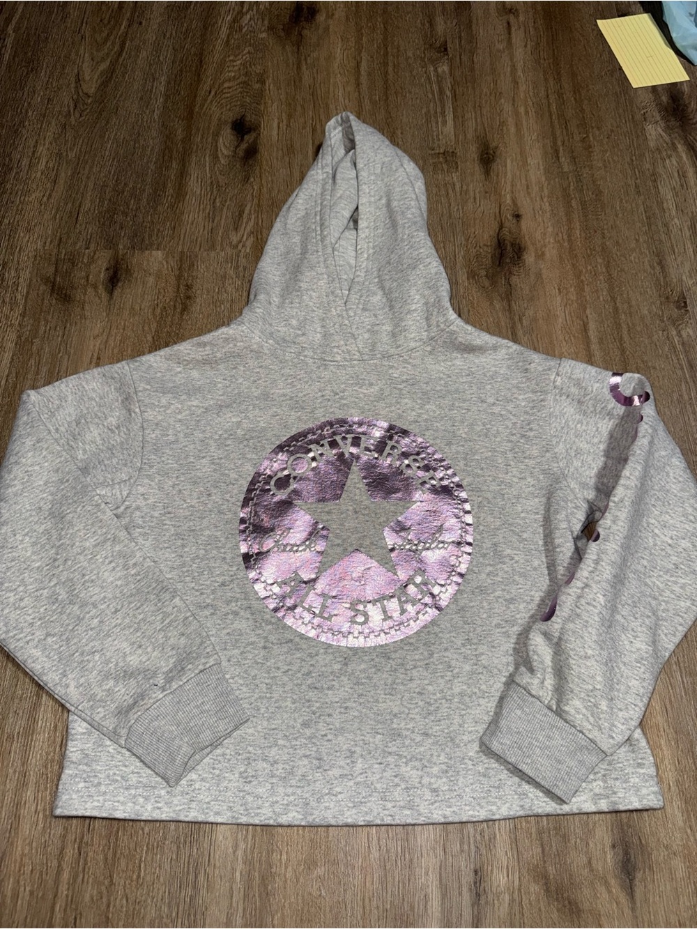 Converse Girls Cropped Foil Hoodie Lunar Rock Heather Size Medium